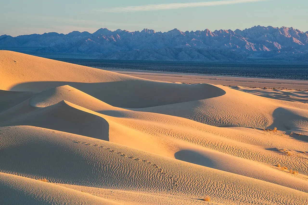 Wide view of open High Desert land with mountains on the horizon near Apple Valley.